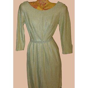Vintage Dress 1950s Handmaid Gold Lurex Shimmer Party  Small Medium